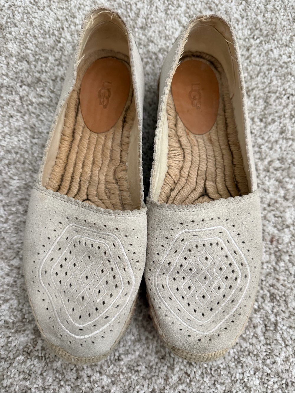 UGG Women’s Heidi Perf Suede Espadrille Flats - Cream/Beige Size 8